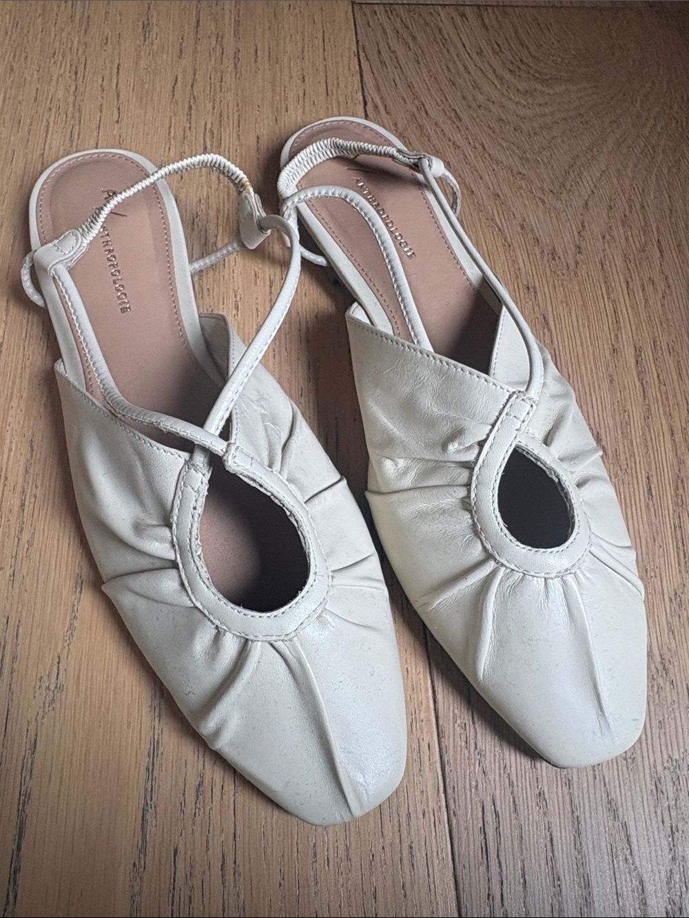 Anthropologie Cream Slingback Leather Flats with Teardrop Cutout